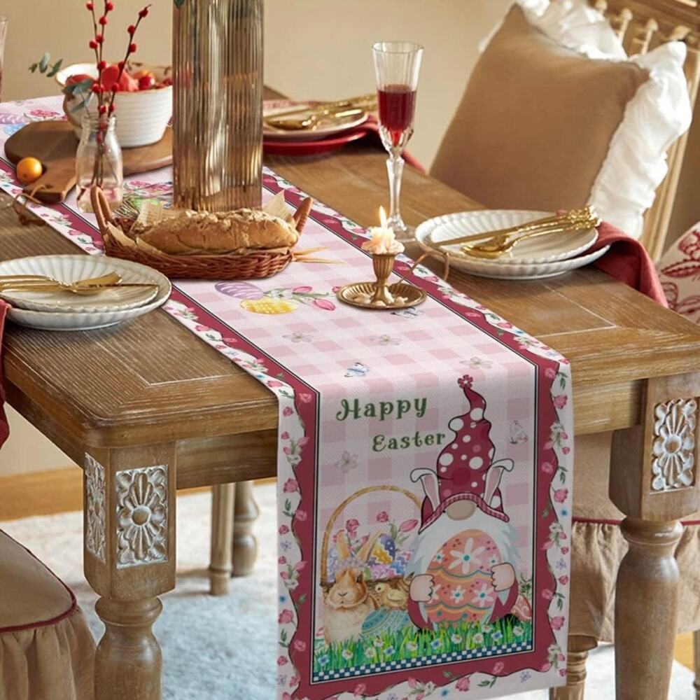 Easter Table Runner-Burlap Linen-Heat Resistant 13x72Inch